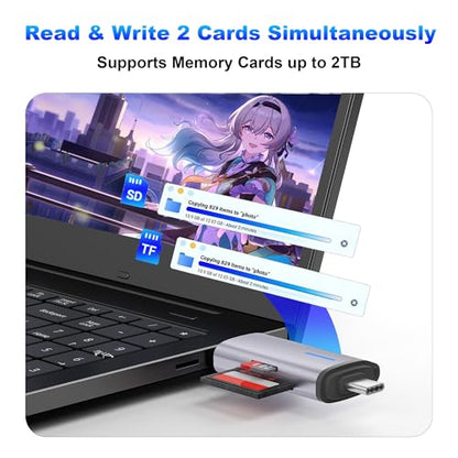 USB 3.0 SD Card Reader, 5Gbps 2-in-1 Type-C & USB-A Dual Slot Memory Card Reader, Simultaneous SD/Micro SD Read & Write, Compatible with iPhone 16/15, MacBook, iPad, Android, PC, Laptop, Camera