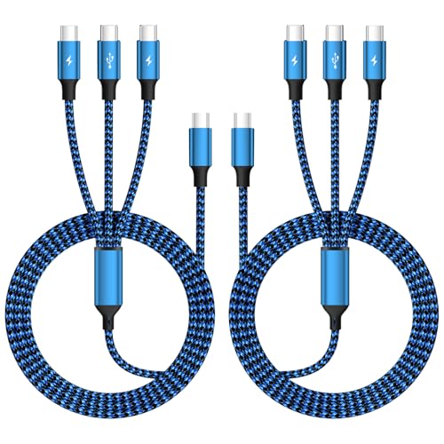 USB C Splitter Cable Multi Charging Cable, Nylon USB C Splitter Cable, Multiple Charger Cord with 3 Type C Compatible with iPhone 16/15 Series, Galaxy S Series with Most Phones and More (2Pack 5FT) - color: USB C-Blue_Black2-2Pack