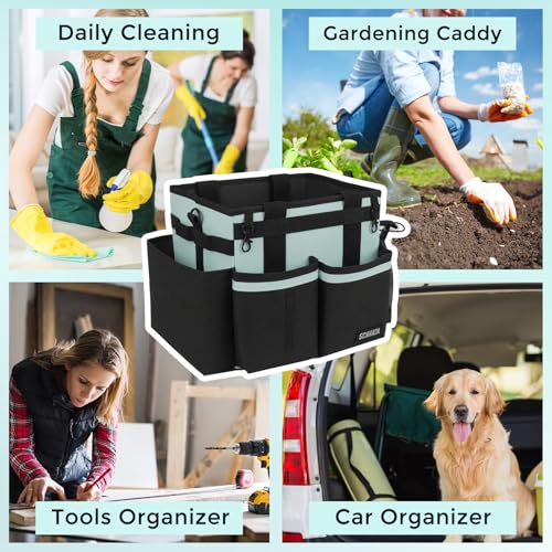 SCAVATA Compact Wearable Cleaning Caddy with Handle & Shoulder Straps | Small Cleaning Supplies Organizer, Under Sink & Car Cleaning Tools Storage Bag for Housekeepers Cleaners, Baby Blue - color: BabyBlue