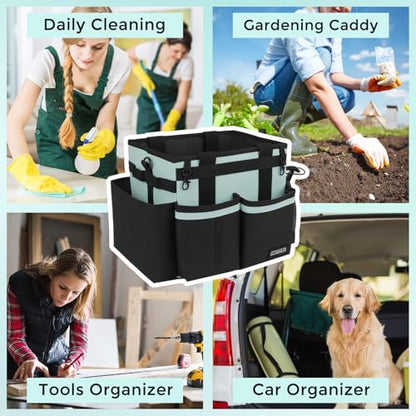SCAVATA Compact Wearable Cleaning Caddy with Handle & Shoulder Straps | Small Cleaning Supplies Organizer, Under Sink & Car Cleaning Tools Storage Bag for Housekeepers Cleaners, Baby Blue - color: BabyBlue