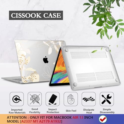CISSOOK Compatible with MacBook Air 13 inch Case 2021 2020 2019 2018 | A2337 A2179 A1932, Plastic Hard Shell Case Keyboard Cover Screen Protector for MacBook Air 13.3 inch M1, Golden Flowers - color: Golden Flowers