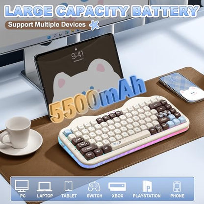 YUNZII C75 Cute 75% Wireless Mechanical Keyboard (Choco, Milk V2 Switch) | Creamy Cake Keyboard, BT5.0/2.4G/USB-C, Hot-Swap, NKRO, PBT MOA Keycaps,5500mAh RGB Gasket Mount for Mac/Win/Gaming/Office - color: Choco, size: Milk V2 Switch