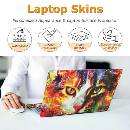 Universal Laptop Skin Sticker with 2 Wrist Pad Decals, 3-Piece Removable Vinyl Laptop Cover, Cat Face Waterproof Anti-Scratch, Easy-Trim Fit for 13.3" 14" 15.6" Laptops - color: Cat Face
