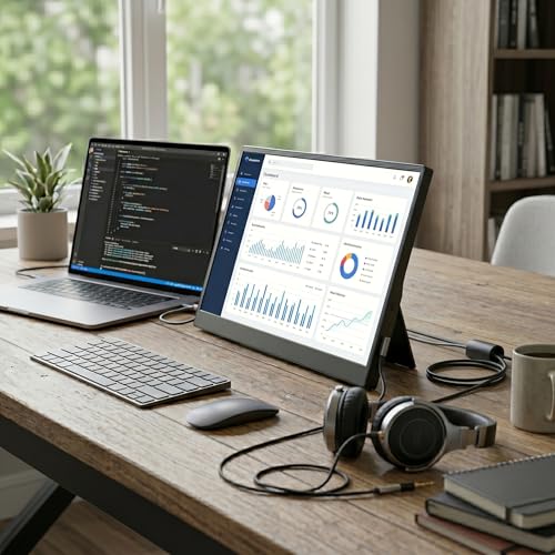 Portable Monitor 15.6" FHD 1080P USB-C Travel Monitor for Laptop, IPS Laptop Screen Extender with Built-in Kickstand, Mini HDMI, Low Blue Light Portable Screen for PC Mac Phone Switch - size: 15.6inch 1080p
