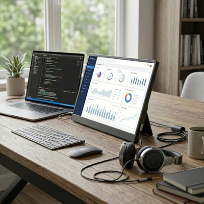 Portable Monitor 15.6" FHD 1080P USB-C Travel Monitor for Laptop, IPS Laptop Screen Extender with Built-in Kickstand, Mini HDMI, Low Blue Light Portable Screen for PC Mac Phone Switch - size: 15.6inch 1080p