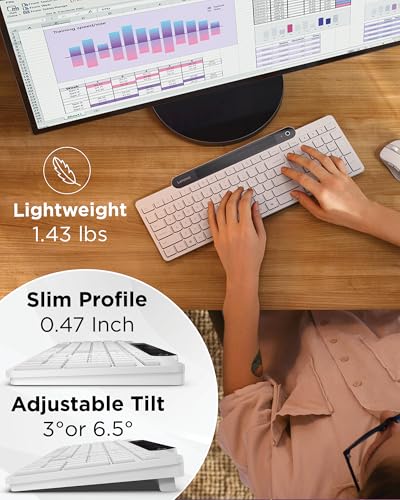Lenovo 800 Self-Charging Bluetooth Keyboard, Uses Ambient Light for Charging, Bluetooth 5.1, Supports 3 Devices, Battery Free, Wireless, White - color: White