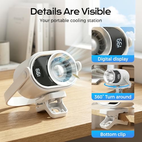 2026 Car Clip on Air Conditioner Fan with LED Display, 360° Rotation 199 Speed Adjustable USB Rechargeable Personal Cooling Fan, Portable Mini Cooling System for Auto Vehicle Travel Office (2, Green) - color: Green