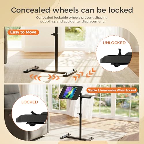 Aothia Small Standing Desk Rolling Table Adjustable Height, Laptop Mobile Stand with Wheels, Overbed Table, Portable Computer Workstation with Tiltable Desktop for Teacher Classroom Home Office, Black - color: Black