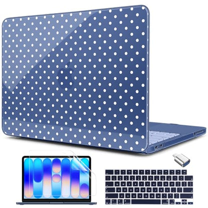 MEEgoodo Printed Case for New MacBook Neo 13 Case inch 2026 Release Model A3404, Laptop Hard Shell with Keyboard Cover & Screen Protector & USB-C Adapter, Indigo & White Polka Dots - color: Indigo & White Polka Dots