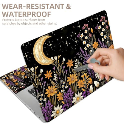 Universal Laptop Skin Sticker for 12/13/14/15.6 Inch Laptops, Reusable Vinyl Laptop Decal Cover, Waterproof Scratch Resistant Notebook Skin with 2 Wrist Pads,Wildflowers Moon - color: Wildflowers Moon