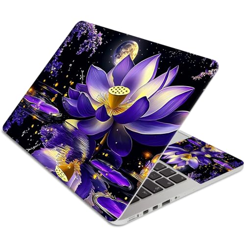 15.6 Inch Laptop Skin Sticker, Reusable Vinyl Cover Protector with 2 Wrist Pad Skins, Removable Waterproof Scratch-Resistant for 12-15.6 Inch Laptop Notebook,Purple Lotus Flower Blooms - color: Purple Lotus Flower Blooms