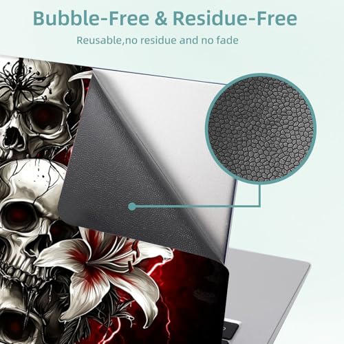 Universal Laptop Skin Decal, 3-Piece Vinyl Protector for 12 13 14 15.6" Notebook, Waterproof Anti-Scratch, Easy Trim & Bubble-Free Finish, Skulls with White Lilies Red Lightning - color: Skulls with White Lilies Red Lightning