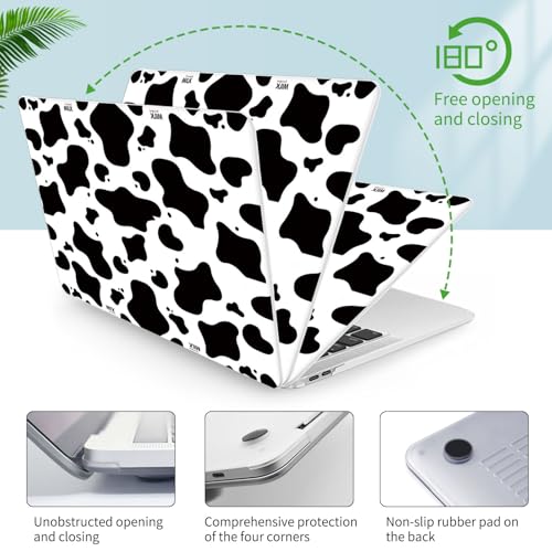 Seorsok Compatible with MacBook Air 13 Inch Model A1932 A2179 M1 A2337 Touch ID Release 2020 2019 2018 Plastic Hard Shell Case Protective Cover with 2 Pieces Black Keyboard Cover Cow Pattern - color: black white