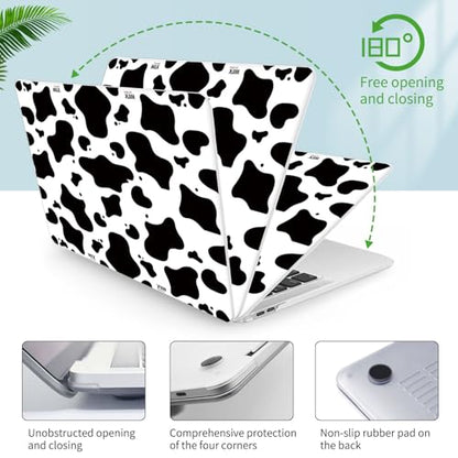 Seorsok Compatible with MacBook Air 13 Inch Model A1932 A2179 M1 A2337 Touch ID Release 2020 2019 2018 Plastic Hard Shell Case Protective Cover with 2 Pieces Black Keyboard Cover Cow Pattern - color: black white