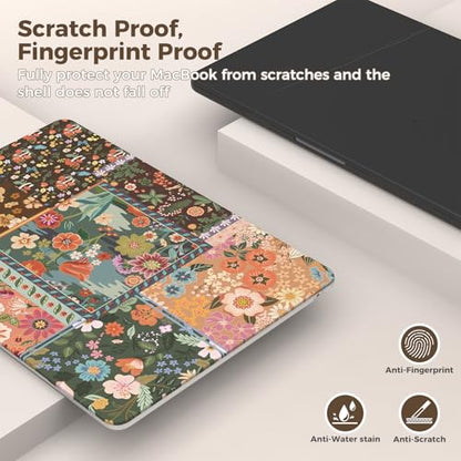 iCasso for MacBook Air 13.6 inch Case 2026 2025-2022 Release M5 M4 M3 M2 Model A3449 A3240 A3113 A2681, Flower Pattern Sturdy Protective Hard Shell Case Cover for Mac Book Air 13 inch,Brown - color: Brown Flower Patchwork