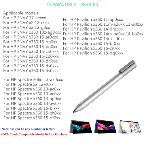 Genuine Digital Stylus Pen for HP Envy/Spectre 2-in-1 Series Laptops, Support MPP with Pressure Sensitivity, Compatible HP Active Pen 1MR94AA/905512-001, Silver - style: 1MR94AA
