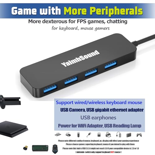USB Splitter for Laptop, YaimhSound 4-Port USB Hub 3.0, Multiple USB Expander Adapter for Keyboard,Mouse, Dell,Asus,HP,MacBook,Surface, Acer,Ps4,Xbox,Flash Drive,SSD,Printer,Camera - size: Black USB to 4 USB