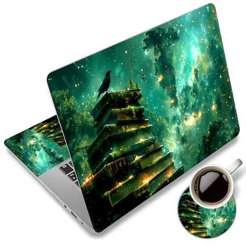 Laptop Skin Sticker Decal 12"-15.6" Universal Laptop/Notebook/Netbook Vinyl - Waterproof Scratch Resistant,Fits HP Dell Lenovo MacBook,2 Free Wrist Pads,Easy Apply & Remove,Green Glitter Book - color: Green Glitter Book