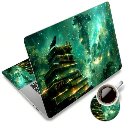 Laptop Skin Sticker Decal 12"-15.6" Universal Laptop/Notebook/Netbook Vinyl - Waterproof Scratch Resistant,Fits HP Dell Lenovo MacBook,2 Free Wrist Pads,Easy Apply & Remove,Green Glitter Book - color: Green Glitter Book