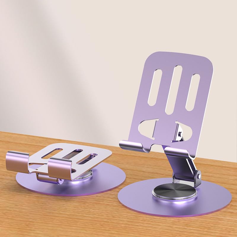 360° Rotating Metal Phone Stand, Foldable Adjustable Desktop Holder, Stable Universal Mount for All Smartphones & Tablets, Ideal Office/Home Desk Accessory（Purple - color: Purple
