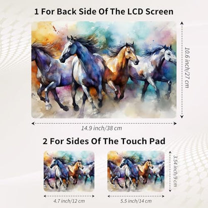 Laptop Skin Sticker 3-Piece Set,Horses Running | Trim-to-fit 3-piece vinyl set with one 15 x 10.6 in lid skin and two palm-rest decals for many 12-15.6 in laptops - color: Horses Running