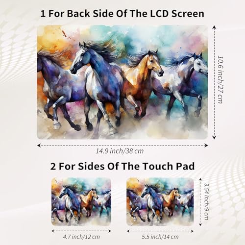 Laptop Skin Sticker 3-Piece Set,Horses Running | Trim-to-fit 3-piece vinyl set with one 15 x 10.6 in lid skin and two palm-rest decals for many 12-15.6 in laptops - color: Horses Running