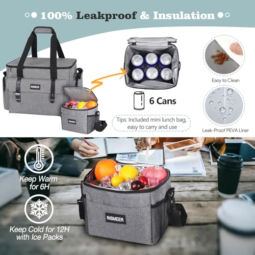 INSMEER Rolling Teacher Bag with Wheels,Wheeled Teacher Tote Bag with Insulated Lunch Bag,with Padded Laptop Compartment - color: Grey
