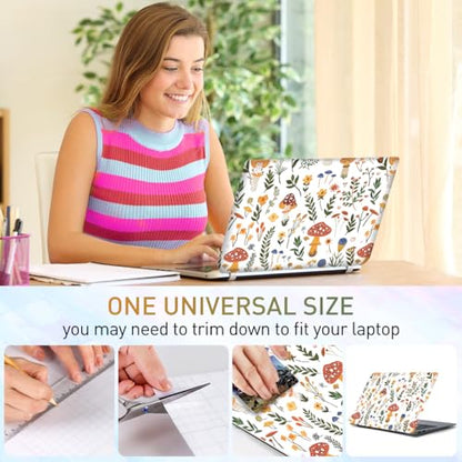 12.1-15.6 Inch Laptop Skin Decal, Universal Reusable Vinyl Laptop Cover Sticker, Waterproof Art Protector with Cute Mushroom & Nice Plants Theme - color: Cute Mushroom Nice Plants
