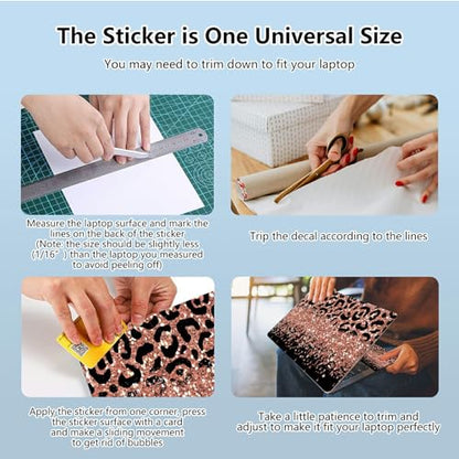 Universal Laptop Skin Sticker with 2 Wrist Pad Skins, Waterproof Scratch Resistant Vinyl Laptop Cover Decal, Cut to Fit for 11–15.6 Inch MacBook HP Dell Lenovo, Glitter Leopards - color: Glitter Leopards