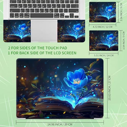 Laptop Skin Sticker Decal, Universal Protective Cover Fit 12 13 14 15.6 Inch Notebook, Reusable Water-Resistant Vinyl Decal w/ 2 Wrist Pads for Business Travel Office, Book Flower - color: Book Flower