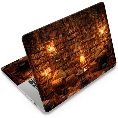DEGDFSGR 12.1-15.6 Inch Universal Reusable Laptop Skin Sticker Decal, Waterproof Removable Protector for Notebook Cover, Scratch-Resistant Vinyl Cuttable Full Wrap Sticker, Retro Library Bookshelf