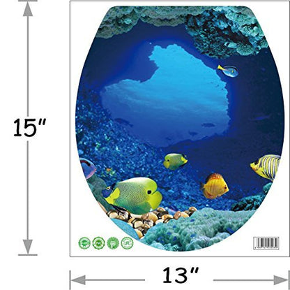 BooDecal Ocean Series Undersea Tropical Fish Toilet Lid Cover Stickers | 12 inches x 15 inches, Waterproof, Peel and Stick, For Bathroom Seat