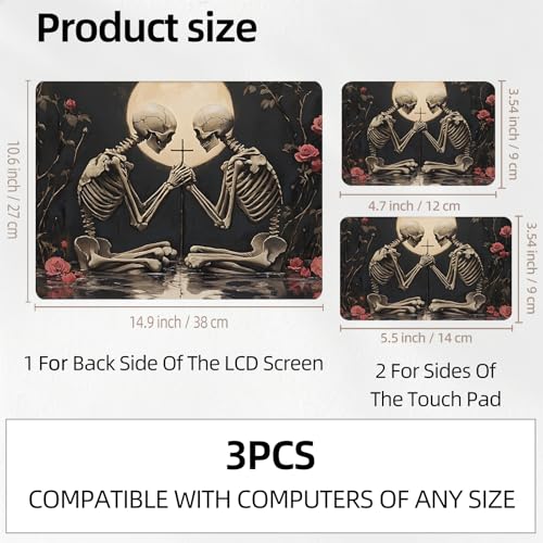 Skeleton Lovers Rose Garden Universal Laptop Skin Sticker 3PCS, Protective Decal Trim-to-Fit 11.6" 13.3" 14" 15.6" Laptop Vinyl Cover, Removable Anti-Scratch Computer Decal Protector - color: Skeleton Lovers Rose Garden