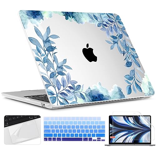 TWOLSKOO for MacBook Air 13 inch Case M5 2026 M4 2025 M3 M2 2024-2022 A3449 A3240 A3113 A2681, Plastic Hard Shell & Keyboard Cover & Screen Film for MacBook Air 13.6 inch Case, Blue Floral - color: Blue Floral X448