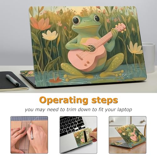 Universal Laptop Skin Sticker with 2 Wrist Pad Decals, 3-Piece Removable Vinyl Laptop Cover, Frog Guitar Waterproof Anti-Scratch, Easy-Trim Fit for 13.3" 14" 15.6" Laptops - color: Frog Guitar