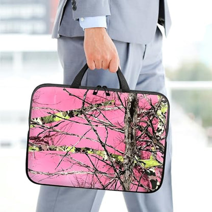 10 inch Laptop Sleeve with Laptop Skin Sticker Set – Slim Protective Case with Smooth Zipper, Lightweight Tablet & Notebook Sleeve for Travel & Daily Carry, Pink Camo Tree - color: Pink Camo Tree, size: 10 inch