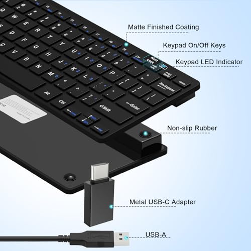 Ultra-Slim 78keys USB Mini Wired Keyboard with Media Hotkeys for Apple Mac Pro, MacBook 56Pro/ iMac, Air, Mac mini, Laptop Computers, Windows Desktop PC 11/10/8/7, with USB-A to C OTG Adapter, Black - color: Black, size: USB-A