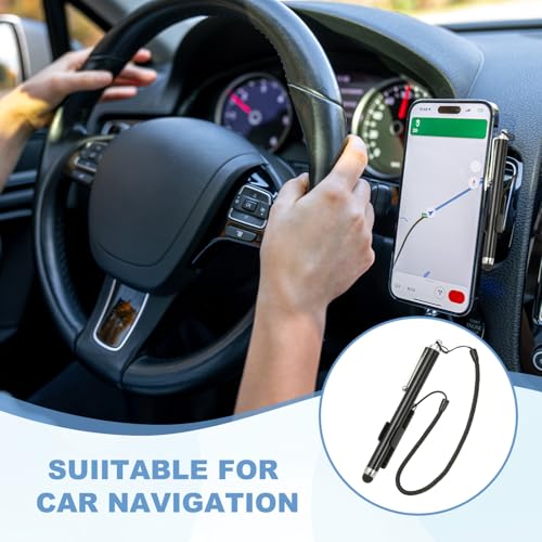 PATIKIL 2 Pcs Screen Capacitive Pen with Spring Rope Fixing Base High Sensitivity for Mobile Phone Car Navigation GPS POS Tablet Laptop, Black - color: Black