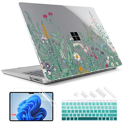 TWOLSKOO Case for 13.5" Microsoft Surface Laptop 5/4/3 with Metal Palm Rest Model 1951/1868, Plastic Hard Shell Case with Screen Protector + Keyboard Cover + Dust Plug, Botanical Illustration
