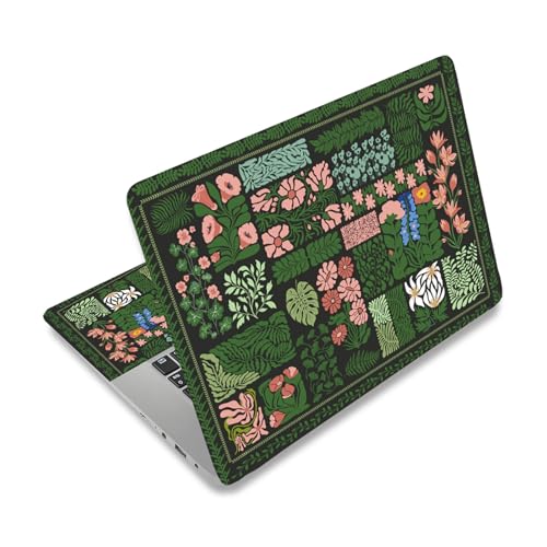 PLIGREAT 15 Inches Dark Bottom Leaves Flower Style Laptop Sticker Decals, Creative Art Laptop Skin Stickers Fits 12" to 15" Laptops Universal Waterproof Removable Notebook Art Protector, Green Pink - color: Green Pink