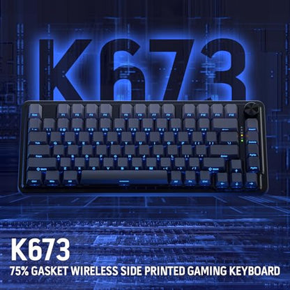 Redragon K673 PRO Wireless 81-Key RGB Gasket Gaming Keyboard, Scroll Knob | Multi-Function Control Wheel, 0-Delay Tri-Mode, Cushioned 5-Layer Noise Dampening for Creamy Thocky Sound, Compact 80% Size - color: Concrete Jungle, size: 81 Keys + No LCD Screen