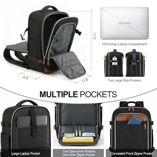 TILYMOL Travel Backpack for Women & Men - 15.6 inch Laptop Backpack Airplane Flight Approved, Large Carry On Anti-theft Bag for Travel Work Business Weekender - color: Black Brown