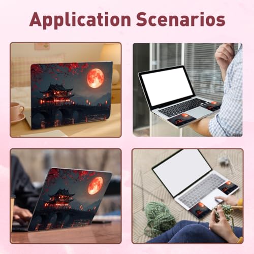 PLIGREAT 15 Inches Laptop Skin Stickers, Courtyard Landscape Pattern Laptop Sticker Decals Fits 12" to 15" Laptops Universal Waterproof Removable Notebook Art Cover Sticker - color: Black,red
