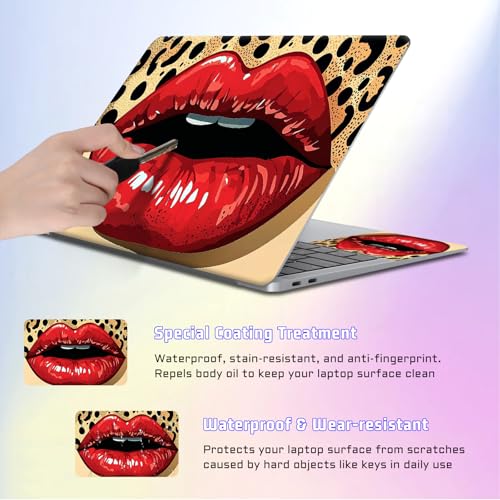Universal Laptop Skin Sticker Decal, Compatible with MacBook HP Dell Lenovo 12"-15.6", Reusable Vinyl Notebook Cover 3PCS Set, High-Recognition Film-Red Lips Leopard Print Pop Art - color: Red Lips Leopard Print Pop Art