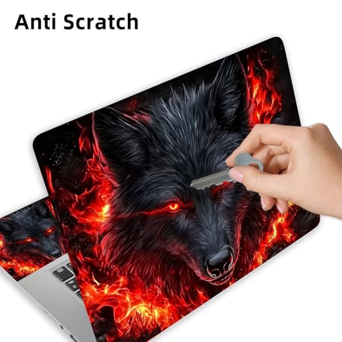 Aesthetic Laptop Skin Cover,12-15.6 Inch Universal Vinyl Sticker Decal,Waterproof Scratch-Resistant Notebook Wrap,Removable Residue-Free Protector,Fiery Wolf Dark - color: Fiery Wolf Dark