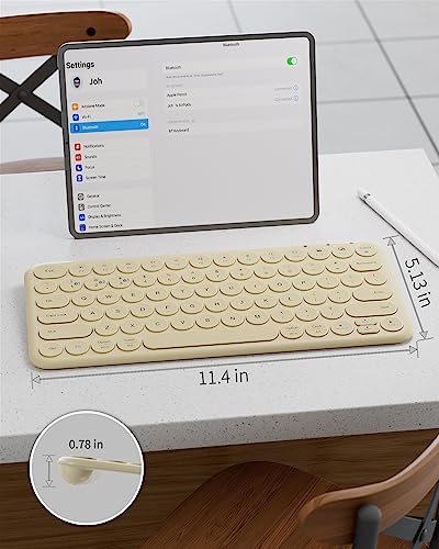 Mini Bluetooth Keyboard, Low Profile Quiet Keys (Khaki) | 78-Key Round Keycaps, Multi-Device Connection for iPad, Tablet, Laptop, PC, Mac - color: KHAKI