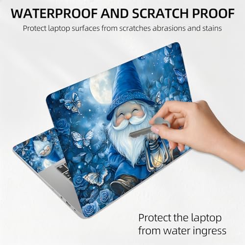 Blue Garden Gnome with Lantern Universal Laptop Skin Sticker 3PCS, Protective Decal Trim-to-Fit 11.6" 13.3" 14" 15.6" Laptop Vinyl Cover, Removable Anti-Scratch Computer Decal Protector - color: Blue Garden Gnome with Lantern
