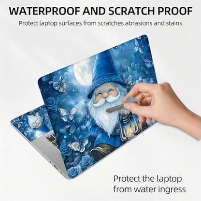 Blue Garden Gnome with Lantern Universal Laptop Skin Sticker 3PCS, Protective Decal Trim-to-Fit 11.6" 13.3" 14" 15.6" Laptop Vinyl Cover, Removable Anti-Scratch Computer Decal Protector - color: Blue Garden Gnome with Lantern