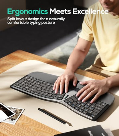 Nulea RT07B Wireless Ergonomic Keyboard - Split Keyboard, Wrist Rest, Natural Typing, Bluetooth and USB Connectivity, USB-C Rechargeable,Compatible with Windows Mac (Silver White) - color: H-Silver Gray