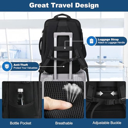 Travel Backpack,Carry on Backpack Expandable 40-50L with USB Cable Port,Fits 17.3 Inch Laptop Notebook,Water Resistant Business Travel Laptop Backpack for Men Women Weekend Trips,Daily Travel,Black - color: Black